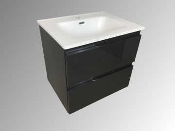 vanity unit Kubic 60cm, anthracite high gloss with ceramic washbasin