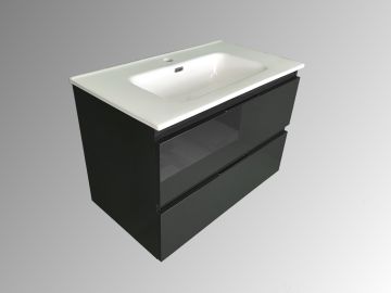 vanity unit Kubic 80cm, anthracite high gloss with ceramic washbasin