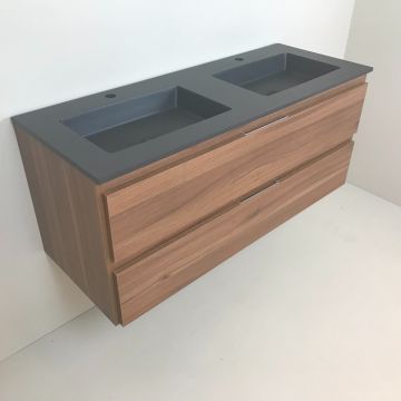 double vanity unit Nogal 120cm, walnut 'look' with Composite washbasin anthracite