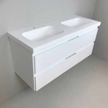 double vanity unit Blanco 120cm, white with 5cm thick Composite washbasin