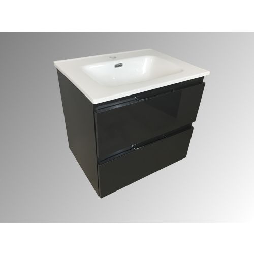 vanity unit Kubic 60cm, anthracite high gloss with ceramic washbasin