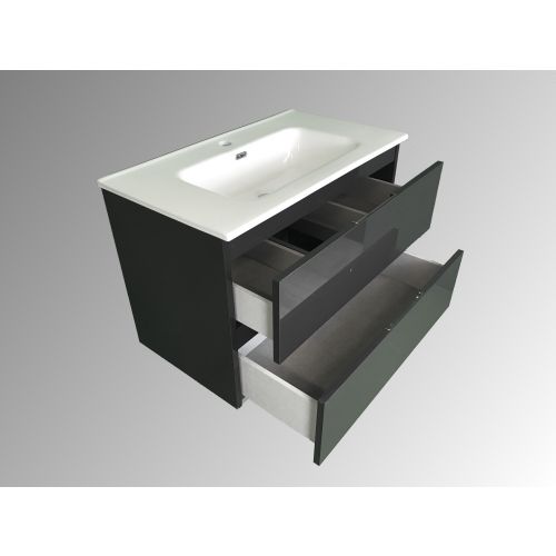 vanity unit Kubic 80cm, anthracite high gloss with ceramic washbasin