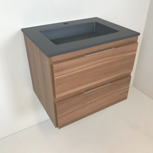 vanity unit Nogal 60cm, walnut 'look' with Composite washbasin anthracite