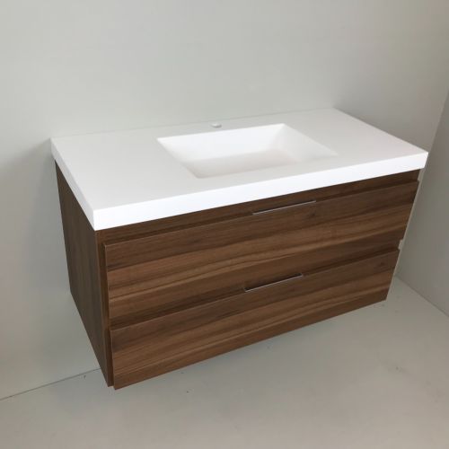 vanity unit Nogal 100cm, walnut 'look' with 5cm thick Composite washbasin