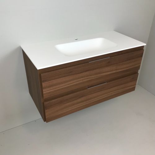 vanity unit Nogal 100cm, walnut 'look' with Solid Surface washbasin