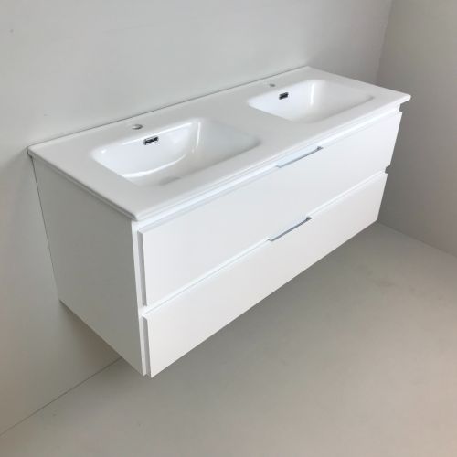 double vanity unit Blanco 120cm, white with ceramic washbasin