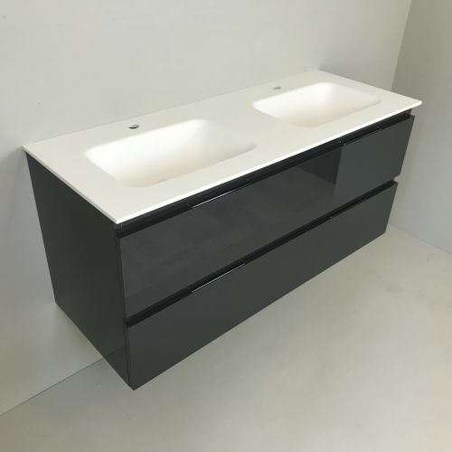 double vanity unit Kubic 120cm anthracite high gloss with Solid Surface washbasin