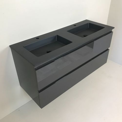 double vanity unit Kubic 120cm anthracite high gloss with Composite washbasin anthracite