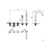 5-part bath faucet Cali for bath edge chrome