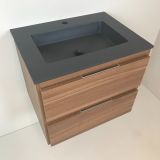 vanity unit Nogal 60cm, walnut 'look' with Composite washbasin anthracite