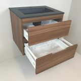 vanity unit Nogal 60cm, walnut 'look' with Composite washbasin anthracite