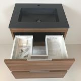 vanity unit Nogal 60cm, walnut 'look' with Composite washbasin anthracite