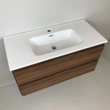 vanity unit Nogal 100cm, walnut 'look' with ceramic washbasin