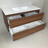 vanity unit Nogal 100cm, walnut 'look' with ceramic washbasin