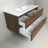 vanity unit Nogal 100cm, walnut 'look' with ceramic washbasin