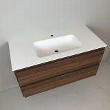 vanity unit Nogal 100cm, walnut 'look' with Solid Surface washbasin