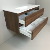 vanity unit Nogal 100cm, walnut 'look' with Solid Surface washbasin