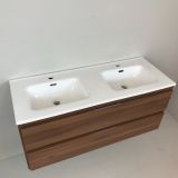 double vanity unit Nogal 120cm, walnut 'look' with ceramic washbasin