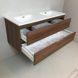 double vanity unit Nogal 120cm, walnut 'look' with ceramic washbasin