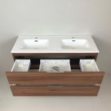 double vanity unit Nogal 120cm, walnut 'look' with ceramic washbasin