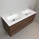 double vanity unit Nogal 120cm, walnut 'look' with Solid Surface washbasin