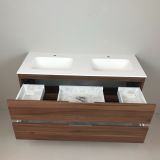 double vanity unit Nogal 120cm, walnut 'look' with Solid Surface washbasin