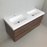 double vanity unit Nogal 120cm, walnut 'look'  with 5cm thick Composite washbasin