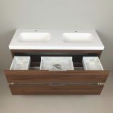 double vanity unit Nogal 120cm, walnut 'look'  with 5cm thick Composite washbasin