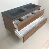 double vanity unit Nogal 120cm, walnut 'look' with Composite washbasin anthracite