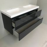 double vanity unit Kubic 120cm anthracite high gloss with 5cm thick Composite washbasin