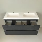 double vanity unit Kubic 120cm anthracite high gloss with 5cm thick Composite washbasin