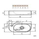 Keramisch fontein Petit 71,5x27,5cm wit, kraangat links