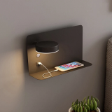 wall lamp with rotatable LED lighting, shelf and usb connection black left