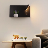 wall lamp with rotatable LED lighting, shelf and usb connection black right